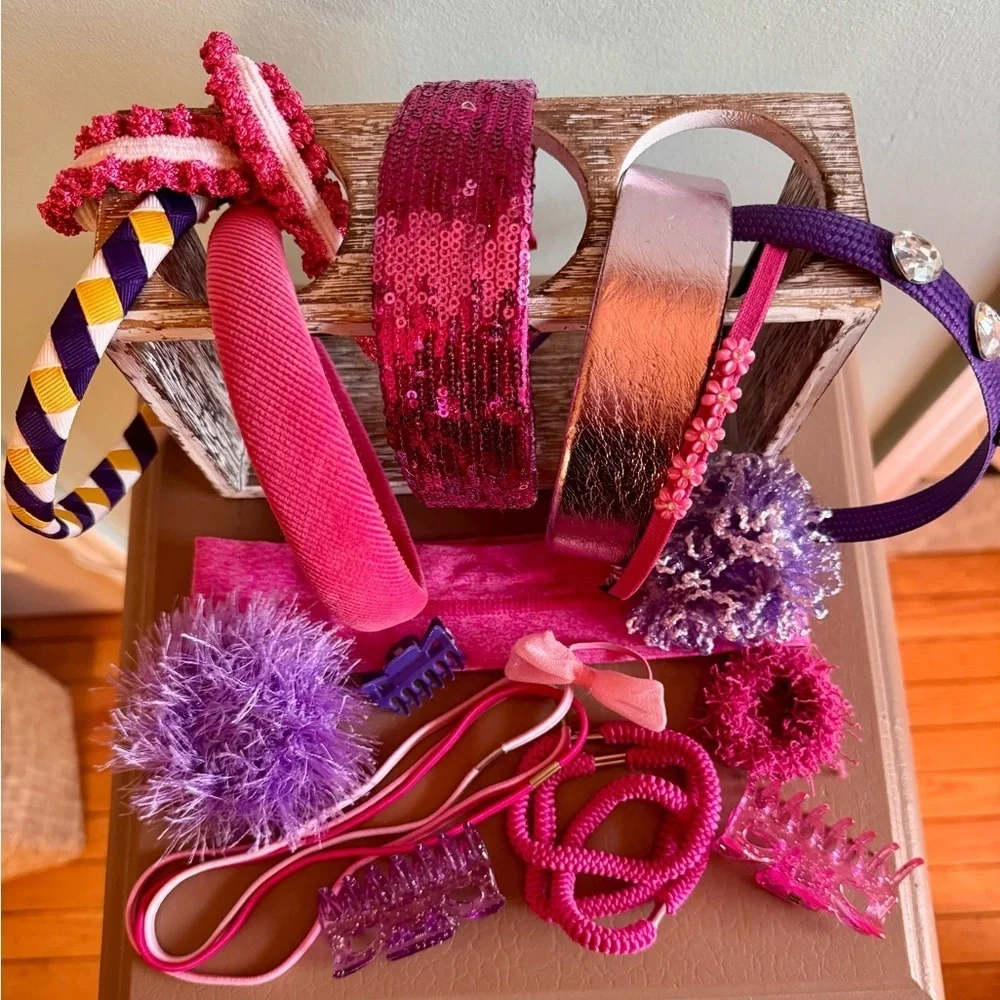 Assortment pink & purple hair accessories for tweens/teens